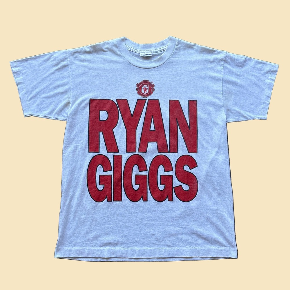 Vintage Manchester United Ryan Giggs Single Stitch T-Shirt White XL 90s Soccer